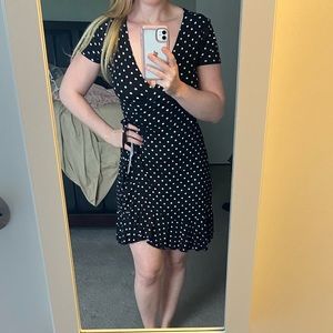 EUC Black/White Polka Dot Wrap Dress
